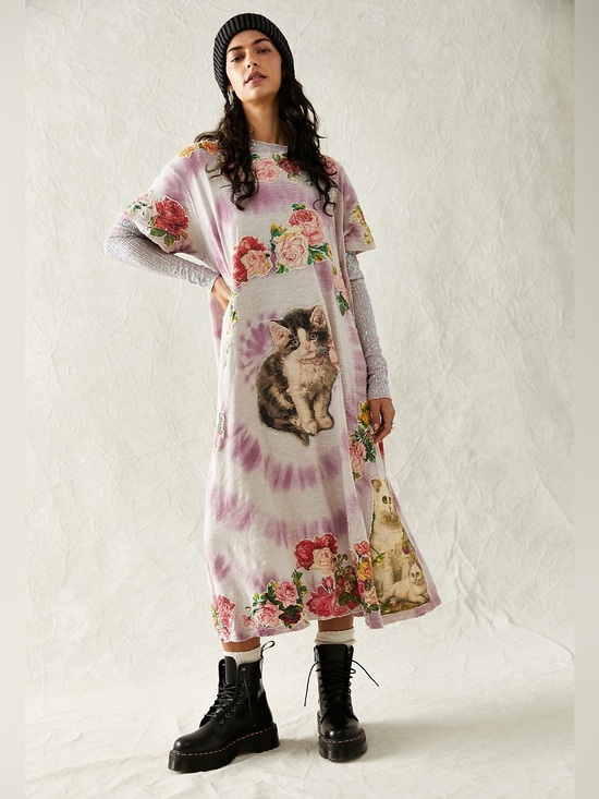 Magnolia Pearl Dresses & Skirts - 🌸🌺Magnolia Pearl Tie Dye Cat Floral Applique Maxi Dress OS EUC Boho Luxury Chic